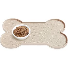 Dog Food Mat Anti Slip Silicone Dog Bowl Mat Thicker Pet Placemat Waterproof Cat Feeder Pad With Raised Edge Puppy Kitten Feeding Mats Suitable S (Option: Beige)